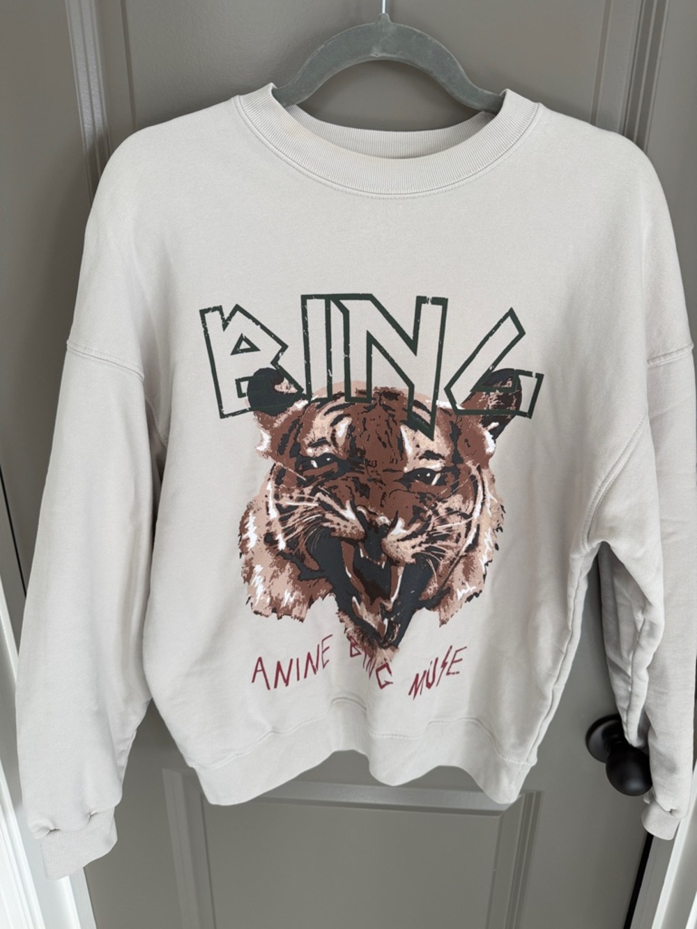 Anine Bing Cream Crewneck with Brown Tiger Graphic